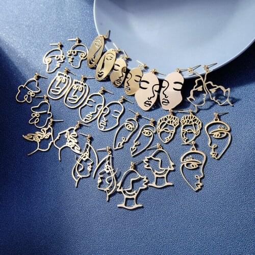 BALANBIU Minimalist Abstract Line Lady Face Drop Earrings For Women Gold Color Brass Earrings 2020 Fashion Jewelry Accessories