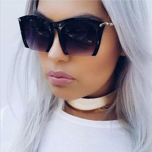 Semi Rimless Black Gradient Oversized Women Sunglasses Classic Vintage Brand Designer Big Shades Cut Off Lens Sun Glasses Female