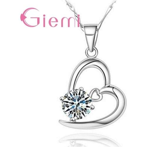 Sweet Valentines Day 925 Sterling Silver Pendant Necklace for Wedding Engagement Jewelry Women Crystal Cubic Zircon Bijoux
