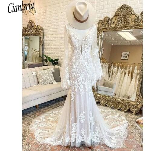2021 mermaid wedding dress with long sleeves marriage dress bridal gowns robe de mariee vestidos de novia sereia