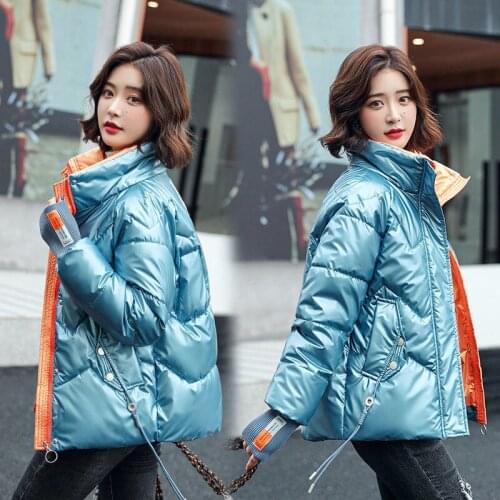 2021 Winter Jacket Glossy Women Coat Loose Cotton-padded Short Jackets Female Thicken Parka Warm Loose Casual Plus Size Overcoat