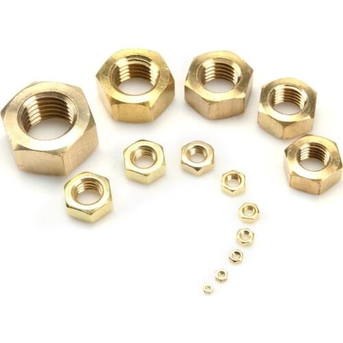 1-50pcs Solid Brass Hex Nuts Metric thread GB6170-86 All Sizes M2/M2.5/M3/M4/M5/M6/M8/M10/M12/M14/M16/M18/M20/M24