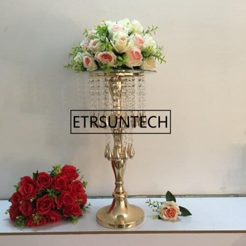 10pcs/lot 55 cm/ 21.7" Height Golden Crystal Ferris Wheel Flower Rack/ Wedding Table Party Centerpiece Holder Home Decor