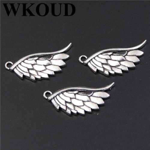 10pcs Silver Plated Angel Wings Pendants Retro Bracelet Necklace DIY Charm Metal Jewelry Handicraft Making 13*31mm A254