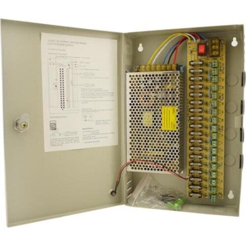18CH Channel Port Distributed Power Supply Box Swithing Power Supply Output 12V 15Amp for CCTV DVR Security System and Cameras