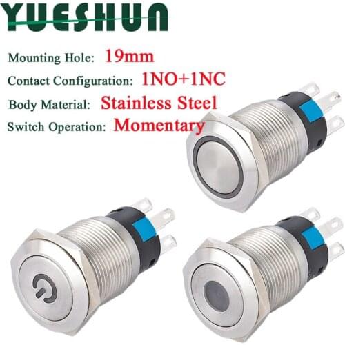 19mm Light Switches 3A/250VAC Electrical Equipment LED Momentary Stainless Steel Push Button Switch