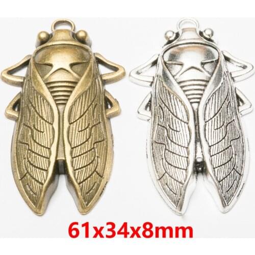 2pcs/lot Metal Cicada Charm Retro color Antique Bronze Cicada Accessory for jewelry making Pendant Key chain Diy Handmade charms