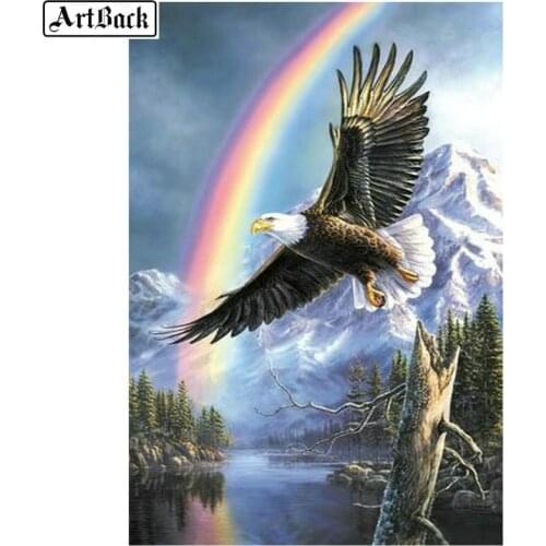 5d diy diamond painting eagle rainbow pattern 3d full drill square diamond embroidery animal crystal mosaic home decoration