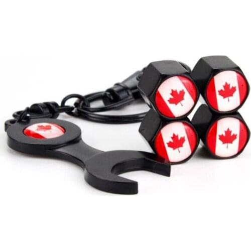 4pcs Car Tire Accessories Canada Flag Logo Wheel Valve Caps 1pc Wrench for Ram Caliber Avenge Charger Viper Durango Journey