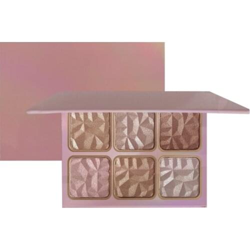 6 Colors Glitter Shimmer Highlighter Private Label Face Contour Bronzer Makeup Powder Highlighter Palette Diamond Glow Highlight