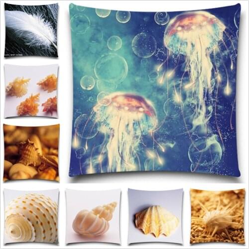 Shell and Jellyfish Cushion Covers Blue Yellow Pillow case Covers for Home Decor