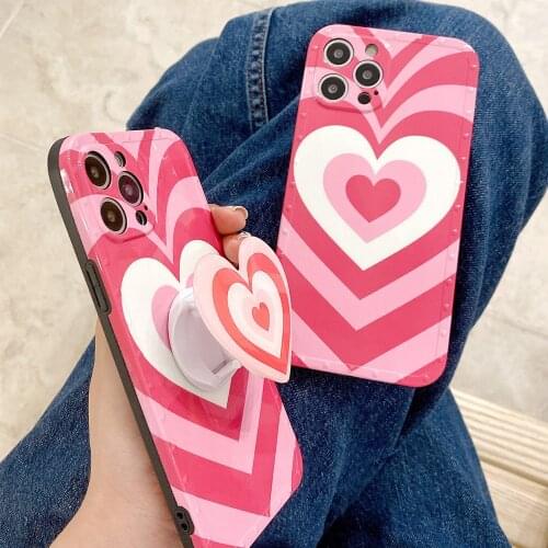 Pink Heart Circle Holder For iPhone 11 Case For iPhone 12 Pro Max XS Mini XR X 7 8 Plus SE 2020 Fashion Phone Back Cover Fundas