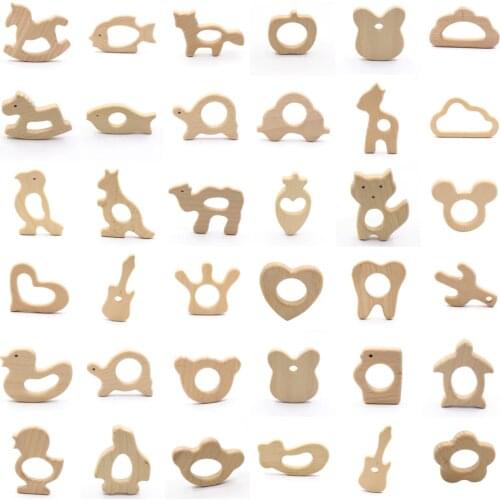 DIY Baby Gym Toys Wood Necklace Pendant Food Grade Wooden Teether Toys Tortoise Koala Whale Turtle Wooden Teething Toys