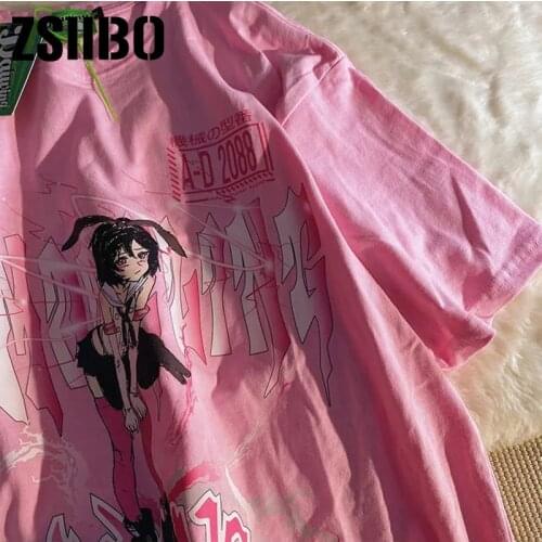 Summer new Japanese anime T-shirt large size short sleeve loose streetwear tees casual Harajuku women clothing lovely punk tops