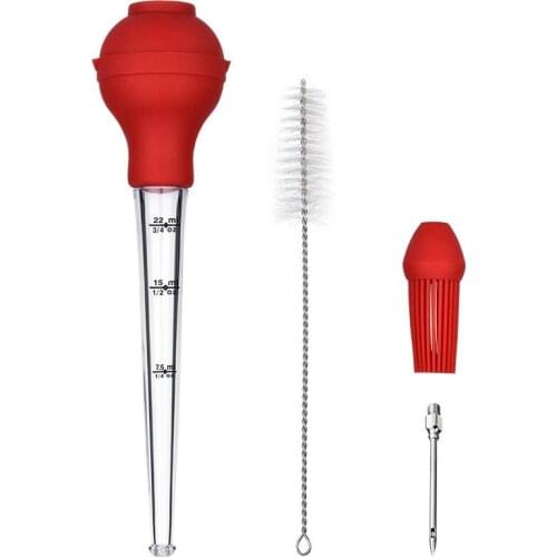 Turkey Baster Set of 4, Silicone Bulb Including Meat Injector Needle with Barbecue Basting Brush And Cleaning Brush BBQ Tools