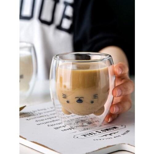 Creative Cute Bear Double-layer Coffee Mug Double Glass Cup Carton Animal Milk Glass Lady Cute Gift Christmas gift