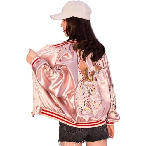 Luxury Flower Phoenix Embroidery Jacket Womens Clothing Spring And Autumn New Smooth Satin Casual Loose Baseball Outerwear