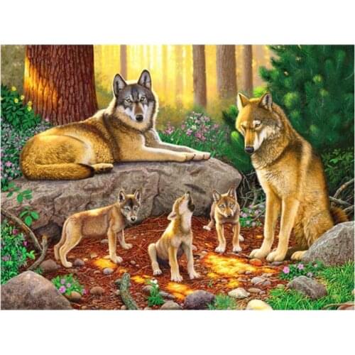 Forest animals diamond mosaic embroidery wolf family painting rhinestone wall stickers decor diamond art needlework handcraft