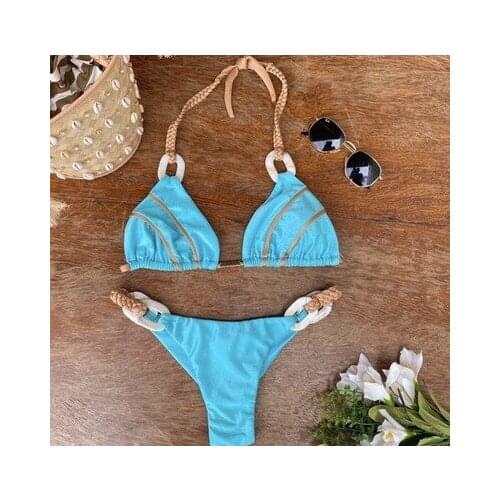 Summer New Womens Brassiere Without Steel Bracket Pure Color Bandage Bikini European And American Sexy Swimsuit