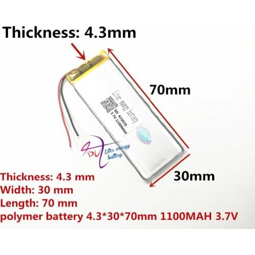 Best battery brand 3.7V polymer lithium battery 433070 403070 1100mAH
