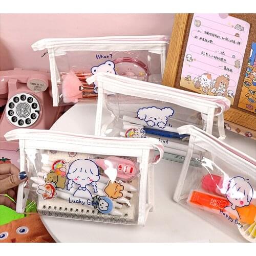 Lovely Transparent Pencil Case Big Storage Cosmetic Pencil Bag Zipper Girls Studnet Trousse Scolaire Kawaii Pencil Pouch Piornik