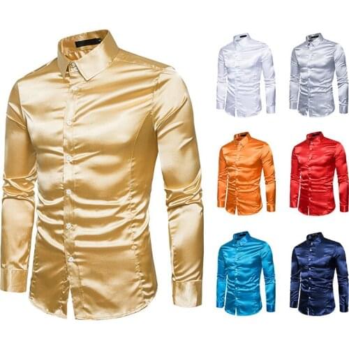 European size mens shirt, high quality casual fashion shirt, bright face long sleeve Lapel shirt
