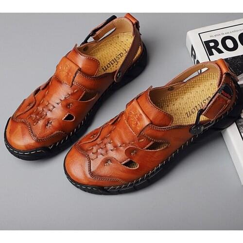 New Summer Men Sandals Leather Breathable High Quality Outdoor Beach Soft Casual Shoes Comfortable Fashion Hombre Men Size38-50