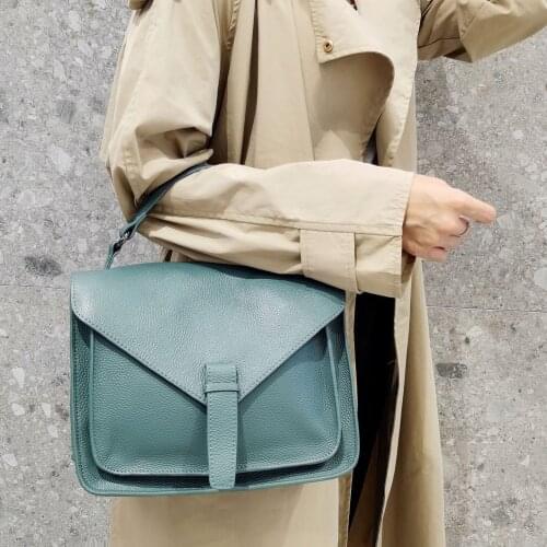 2021 New Soft Natural Cowskin Messenger Bag Vintage 100% Real Leather Women Handbag High Quality Female Shoulder Bag Blue