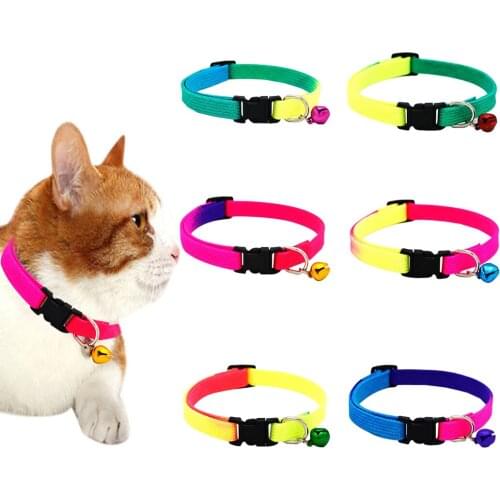 6PCPet Gradient Collar Fashion Adjustable Mix Color Bell Collar Dog Collar Cat Collar Pet Identification Collar for Puppy kitten