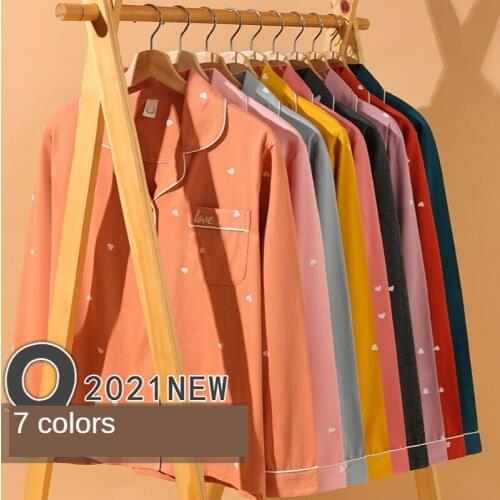 2021 New Spring and Summer Womens Pajamas, Cotton Long-sleeved Cardigan, Lapel Home Service, Cotton Plus Size Pijama Familia