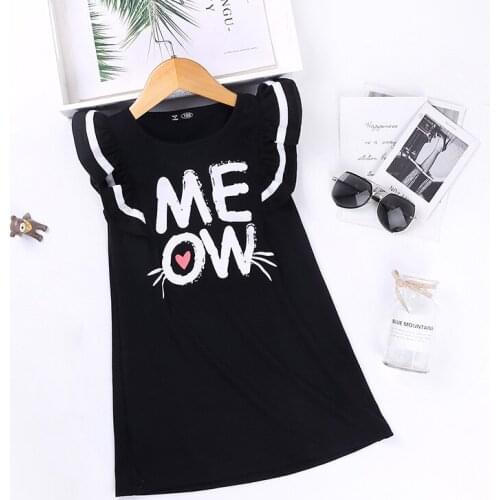 Girls Dress 2021 New Hot Sale Childrens Clothing Summer Short Sleeved Korean Cartoon Letter Lace Princess Dress Nightdress Out