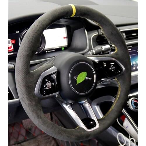 Real Alcantara Black Steering wheel cover for JAGUAR XF XJL XE F-PACE F-TYPE hand-sewn grip cover Auto parts car accessories