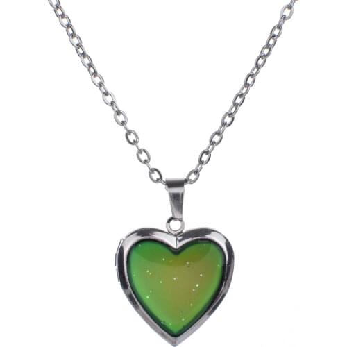 Romantic Photo frame Mood Love Heart Crystal Pendant Chain Necklace Temperature Change Color Emotion Feeling Necklaces