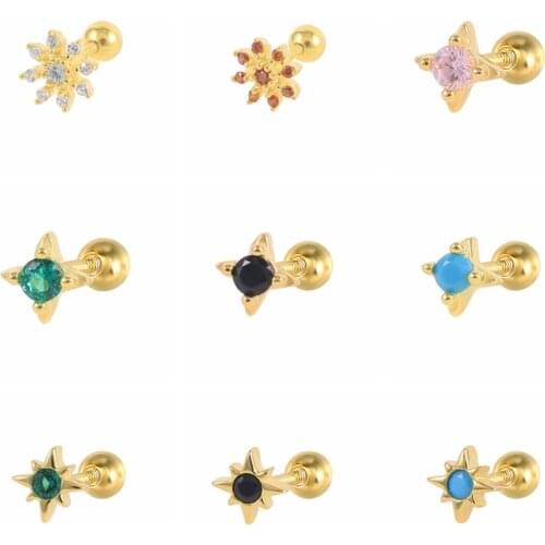 CANNER 1PC Turquoise Star Snowflake Crystal Earrings For Women 925 Sterling Silver Piercing Stud Earrings Pendiente Fine Jewelry