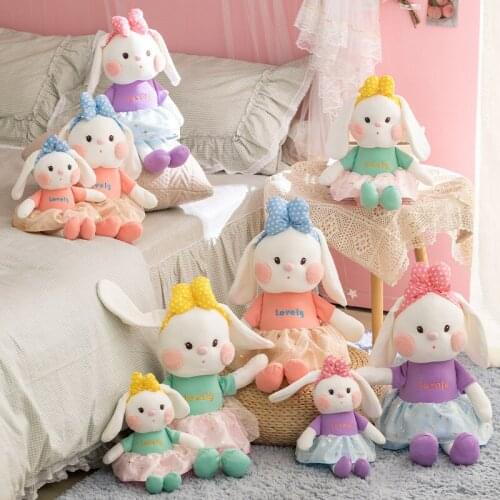 Cute Peach Face Rabbit Dolls Princess Dress Plush Stuffered Toys Girls Lovely Birthday Gifts