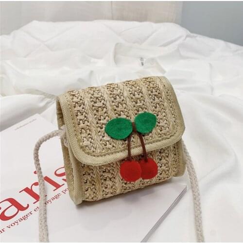 Cute Toddler Baby Straw Messenger Bag Children Kids Girls Princess Shoulder Bag Handbag Solid Princess Coin Purses