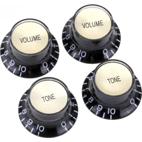 Musiclily Pro Imperial Inch Size Top Hat Bell Reflector 2 Volume 2 Tone Knobs Set for USA Les Paul SG Guitar,Black with Gold Top