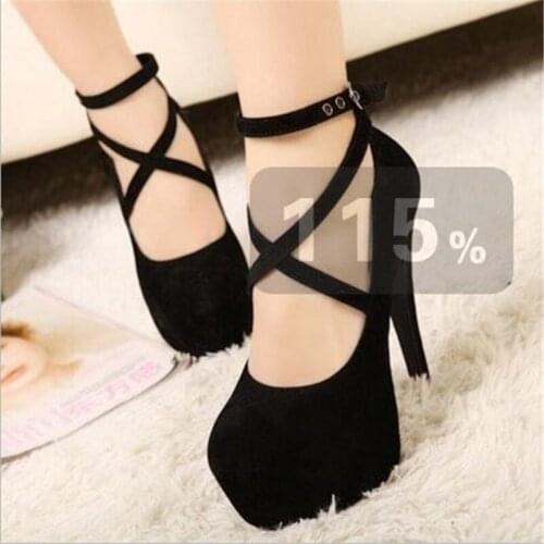 Shoes Woman Pumps Cross-tied Ankle Strap Wedding Party Shoes Platform Dress Women Shoes High Heels Suede Ladies Shoes Plus Size