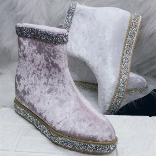 New handmade fashion pointed inside heightening plus velvet warm beaded snowflake rhinestone female snow boots boots