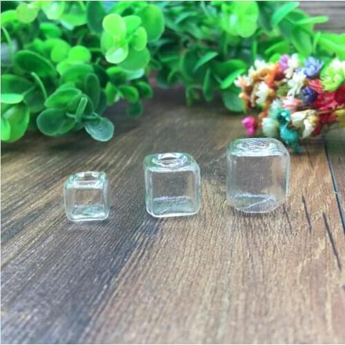 100pcs/lot 10mm 13mm 15mm square ice cubes Glass Bubble with cap set jewelry finiding supplies glass vial glass necklace pendant