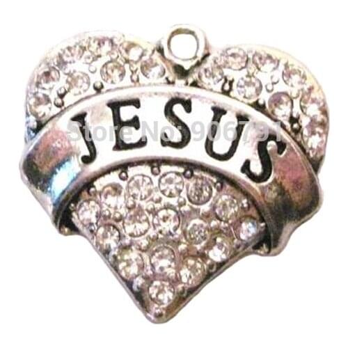 100pcs a lot rhodium plated fashion Jesus Clear Crystal Heart Pendant(A100068)