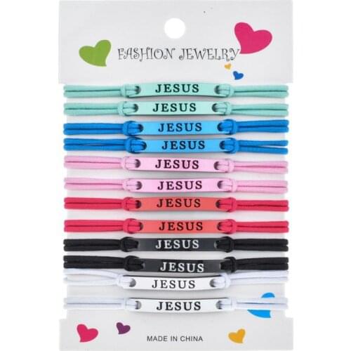 12Pcs Best Friends Good Luck Jesus Elastic Braided Bracelet Kit BFF Kids Jewelry X7JB