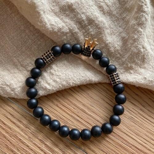 2021 Luxurious Crown Disco Ball Charm Men Bracelet Fashion Lava Stone Matte Bead Bracelet For Men Jewelry Gift