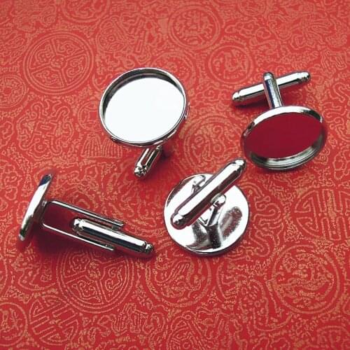 23mm Silver tone Plated Blank Bases Round Bezel Tray Pad Cabochon style French Cuff Links Cufflinks Settings Bulk Wholesale
