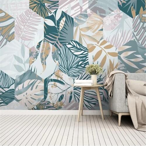 Milofi Custom 3D Wallpaper Mural Nordic Tropical Plant Leaf Geometric Line TV Background Wall Mural