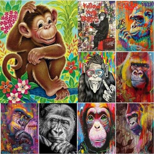 Diamond Embroidery Gorilla Full Square Round Rhinestone Mosaic 5D DIY Diamond Painting Cross Stitch Kit Art Wall Decor