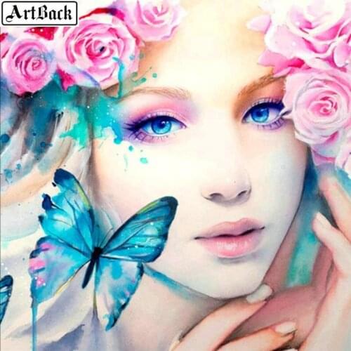 Diamond Painting Girl Butterfly Flower 5d Square Diamond Mosaic Diamond Embroidery Crafts Sticker Home Decoration