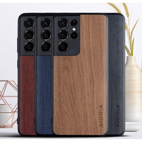 WoodLike case for Samsung Galaxy S21 Ultra soft TPU silicone & PU leather skin covers coque fundas for samsung S21 Plus