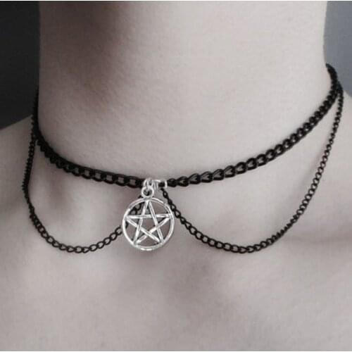Black pentagram choker necklace - gothic necklace