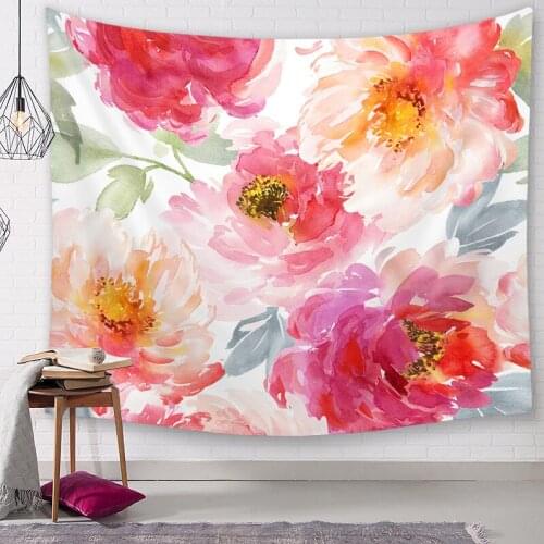 Colorful Peony Flower White Tapestry for Livingroom Photography Wall Decor